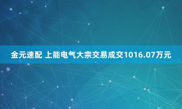金元速配 上能电气大宗交易成交1016.07万元