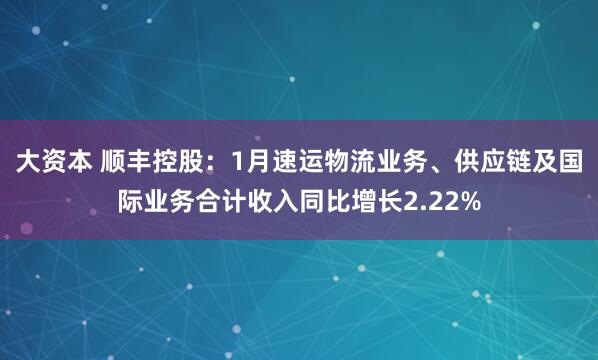 大资本 顺丰控股：1月速运物流业务、供应链及国际业务合计收入同比增长2.22%